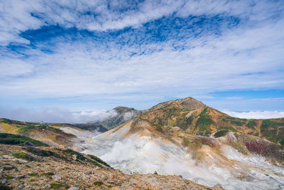 Scenic view of rocky mountains against sky