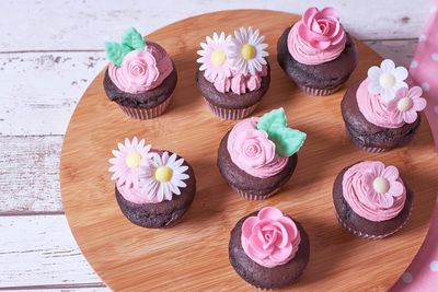 Close-up of cupcakes on table