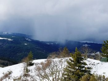 Scenic view of mountains against sky during winter