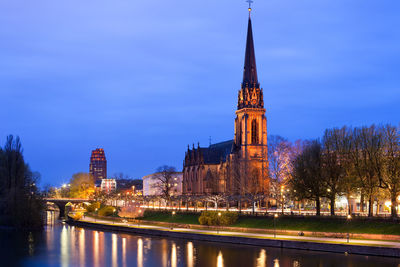 Dreikoenigs church and river main, frankfurt, hesse, germany