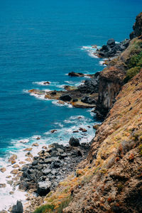 High angle view of rocks on beach