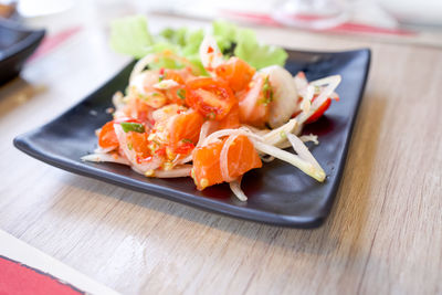 Close-up of food in plate on table