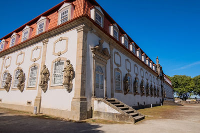 Low angle view of building against clear blue sky