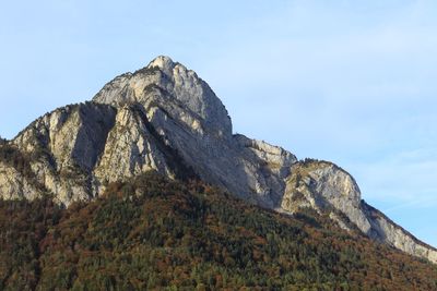 Low angle view of rock formation against sky