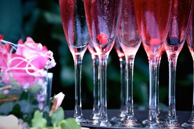 Cocktails in flutes on table