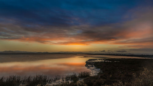 Scenic view of sea against sky during sunset