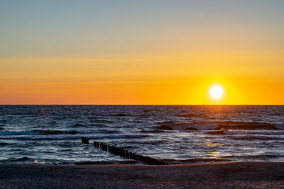 Scenic view of sea against clear sky during sunset