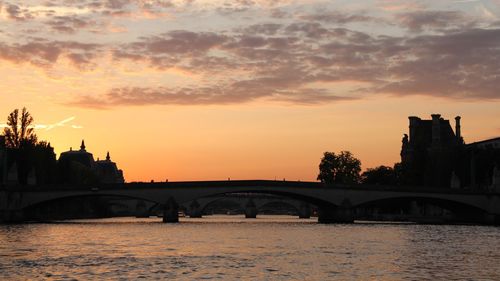 Bridge over river at sunset