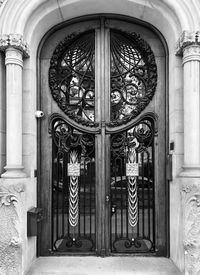 Closed door of historic building