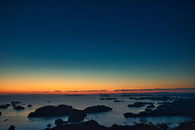 Scenic view of sea against clear sky during sunset