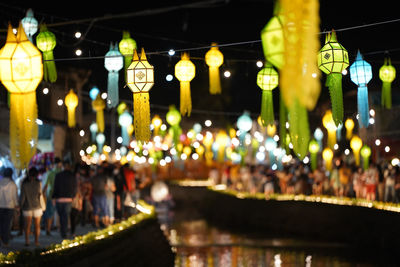 Close-up of illuminated lanterns