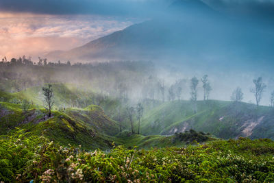 View of kawah ijen mountain and lake in indonesia