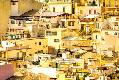 High angle view of buildings in city