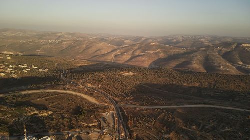 High angle view of road in desert against sky