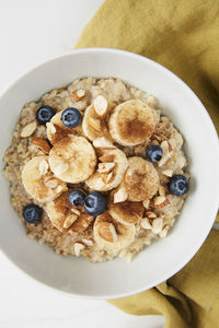 High angle view of breakfast served on table