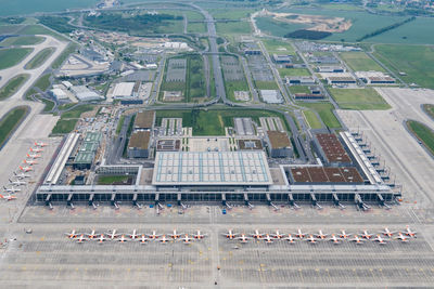 High angle view of airport runway