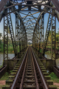 Empty long railway bridge against sky