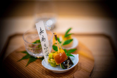 Close-up of food on table