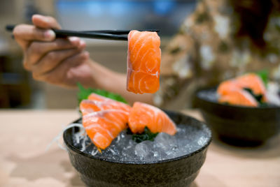 Close-up of sushi served in plate