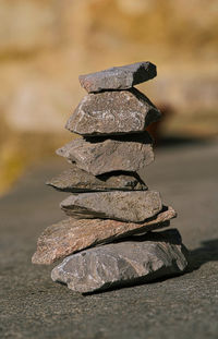 Close-up of stone stack on rock