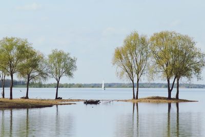 Scenic view of lake against clear sky