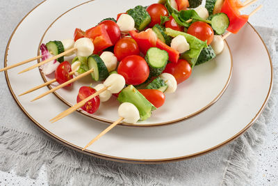 High angle view of food in plate on table