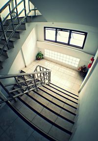 High angle view of staircase in apartment building