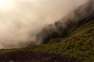 Scenic view of volcanic mountain against sky