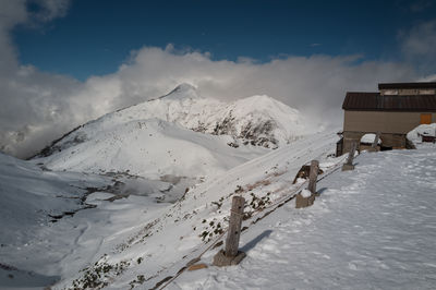 Snow covered mountain against sky
