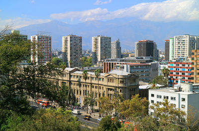 Aerial view of santiago as seen from san cristobal hill in santiago, chile, south america