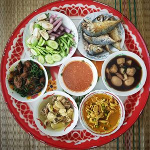 High angle view of food on table