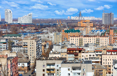 High angle view of townscape against sky