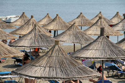 High angle view of parasols at beach