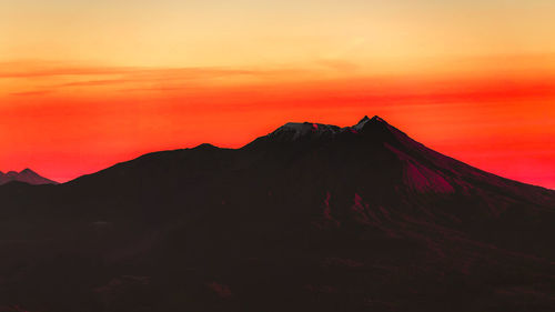 Scenic view of silhouette mountains against sky during sunset