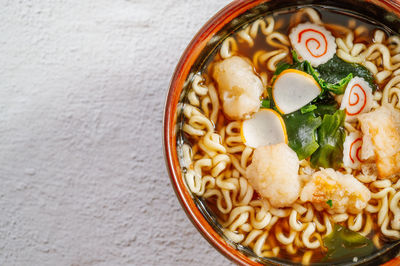 High angle view of food in bowl on table