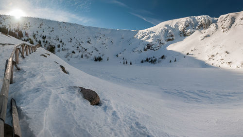 Scenic view of snowcapped mountains against sky