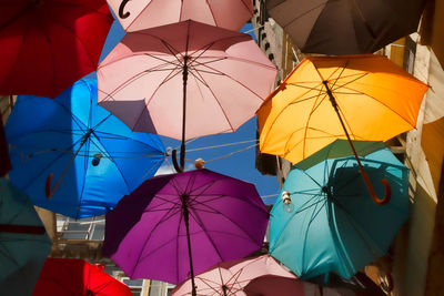 Low angle view of multi colored umbrella