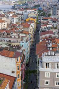 High angle view of buildings in city