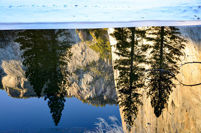 Reflection of trees in lake against sky