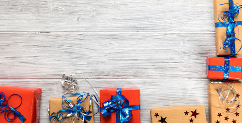 Directly above shot of christmas presents on table