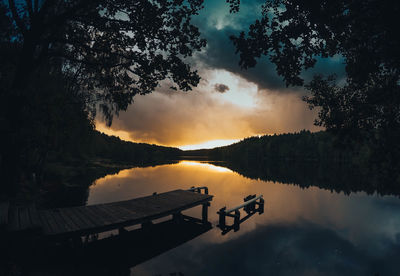 Scenic view of lake against sky during sunset