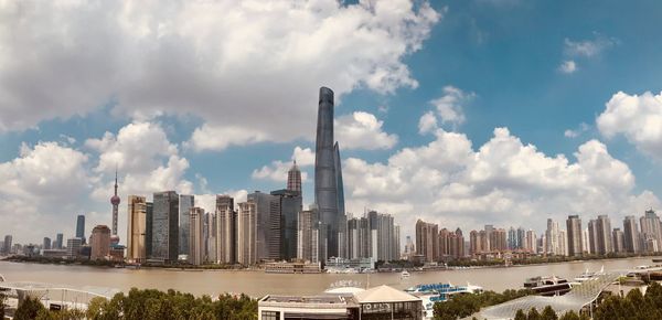 Panoramic view of city buildings against sky