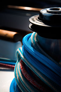 Close-up of rope in darkroom