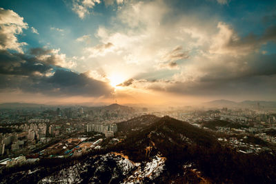 High angle view of cityscape against sky