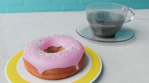 Close-up of dessert served on table