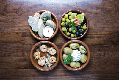 High angle view of fruits in bowl on table