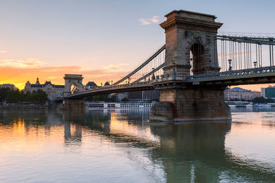 Morning view of city centre of budapest over river danube, hungary.