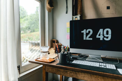 Interior of laptop on table at home