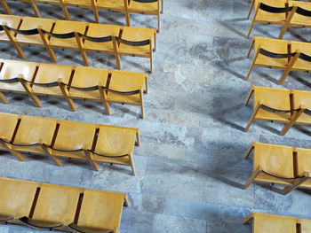 High angle view of empty chairs