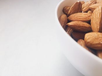 High angle view of bread in bowl on table